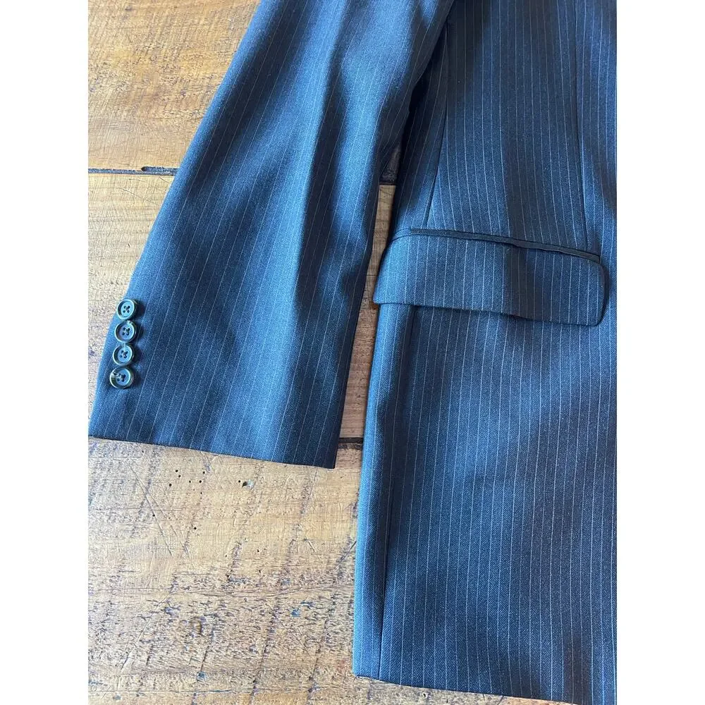 Mens Lauren Ralph Lauren 100% Wool‎ Gray Pinstripe Blazer Sport Jacket Size 46L